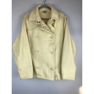 Vintage Woolrich Sz L Wool Dble Breasted Jacket Pockets sleeve zipper logo